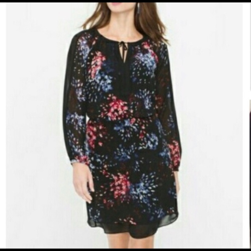 WHBM Black Pink Blue Floral Peasant Dress size 6